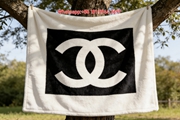 Chanel Classic Black & White CC Logo Flannel Throw Blanket IMG_6657